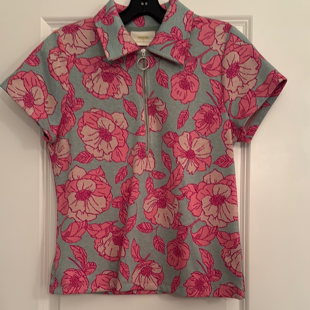 Anthropologie Maeve Pink and Gray Floral Top